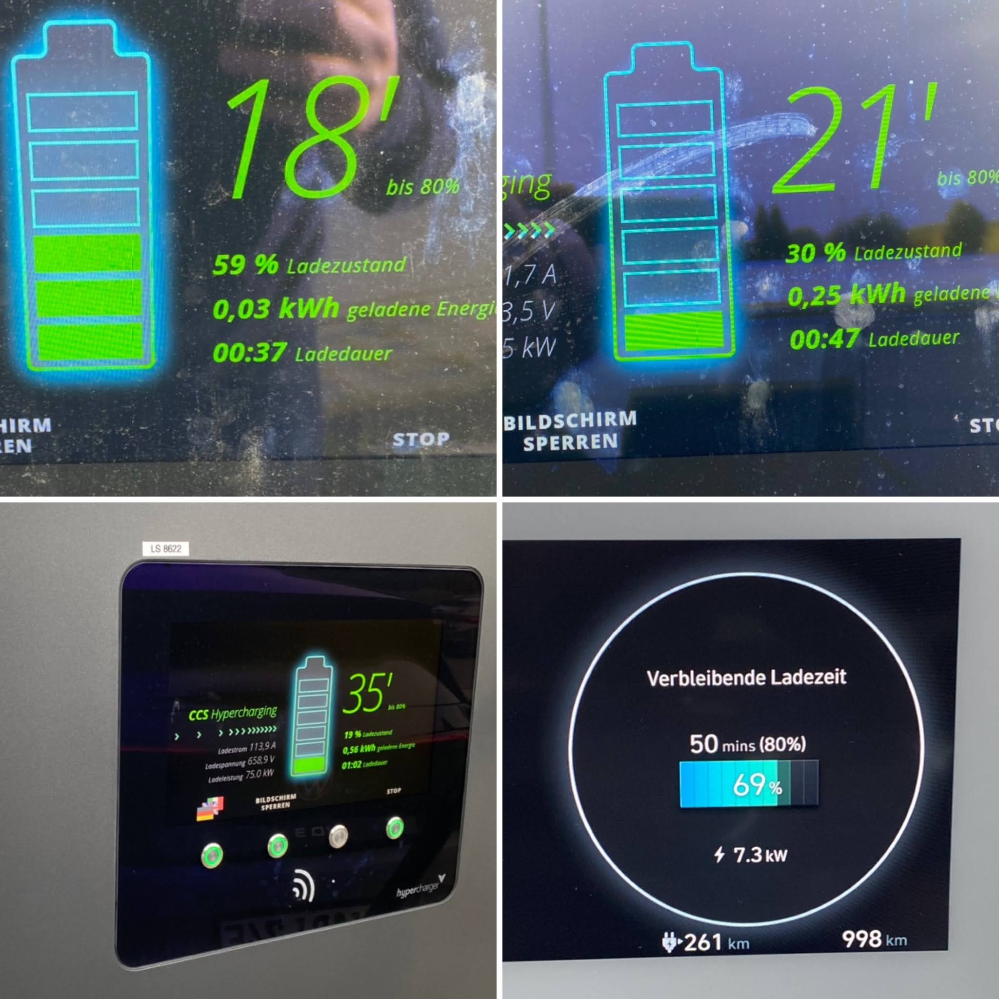Männer die auf Ladesäulen starren